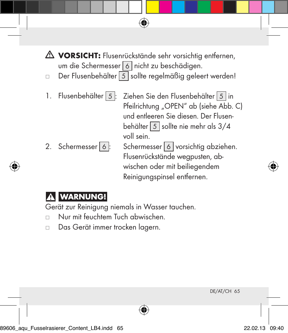 Aquapur H5773 Lint Remover User Manual | Page 65 / 67