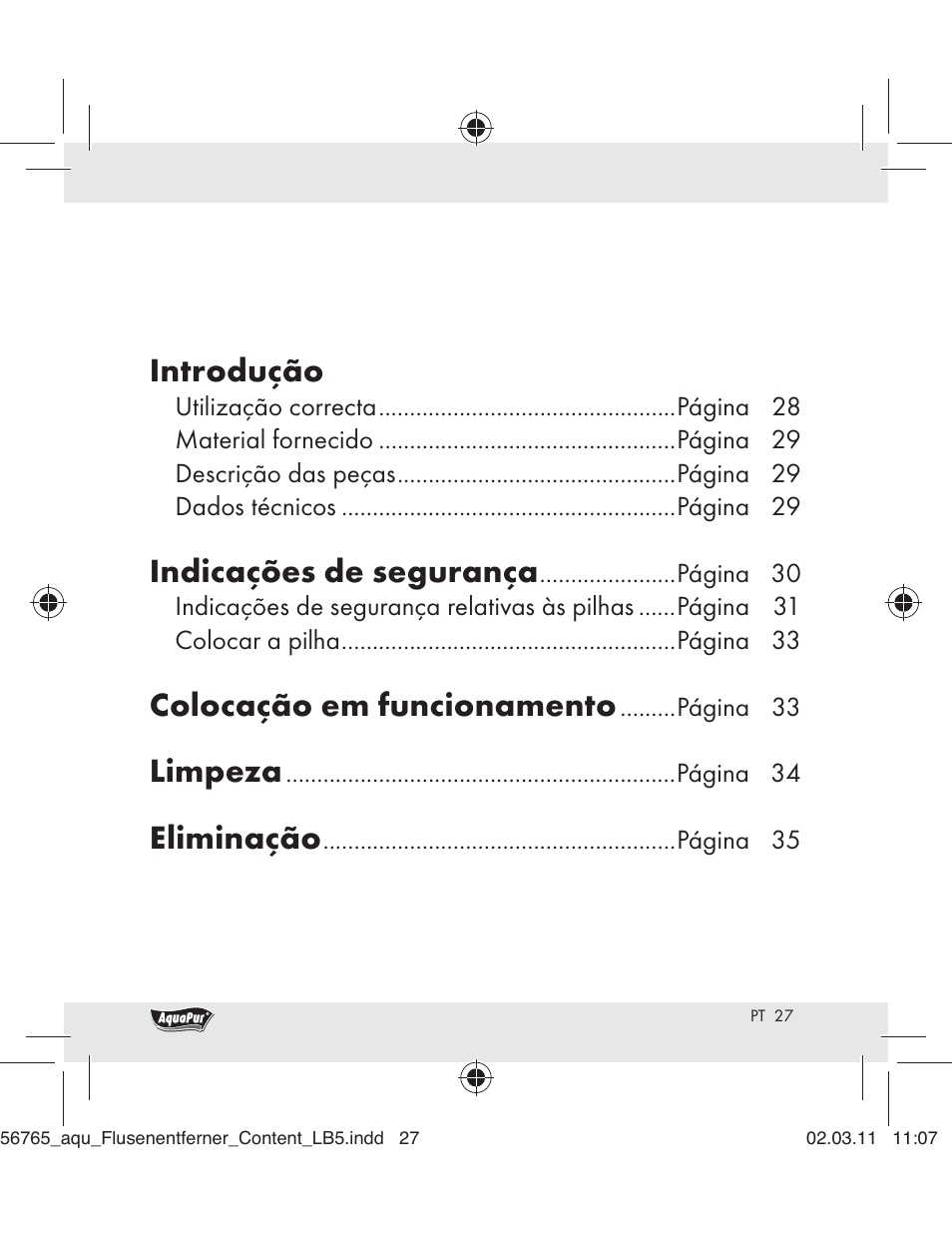 Introdução, Indicações de segurança, Colocação em funcionamento | Limpeza, Eliminação | Aquapur H5773 Lint Remover User Manual | Page 25 / 56