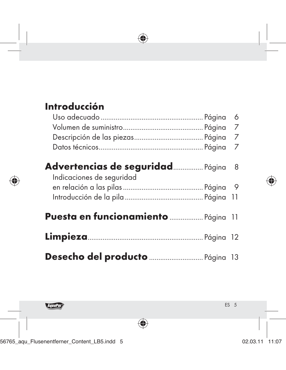Introducción, Advertencias de seguridad, Puesta en funcionamiento | Limpieza, Desecho del producto | Aquapur H5773 Lint Remover User Manual | Page 3 / 56