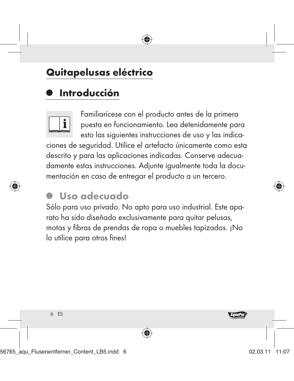 Quitapelusas eléctrico, Introducción, Uso adecuado | Aquapur H5773 Lint Remover User Manual | Page 4 / 56