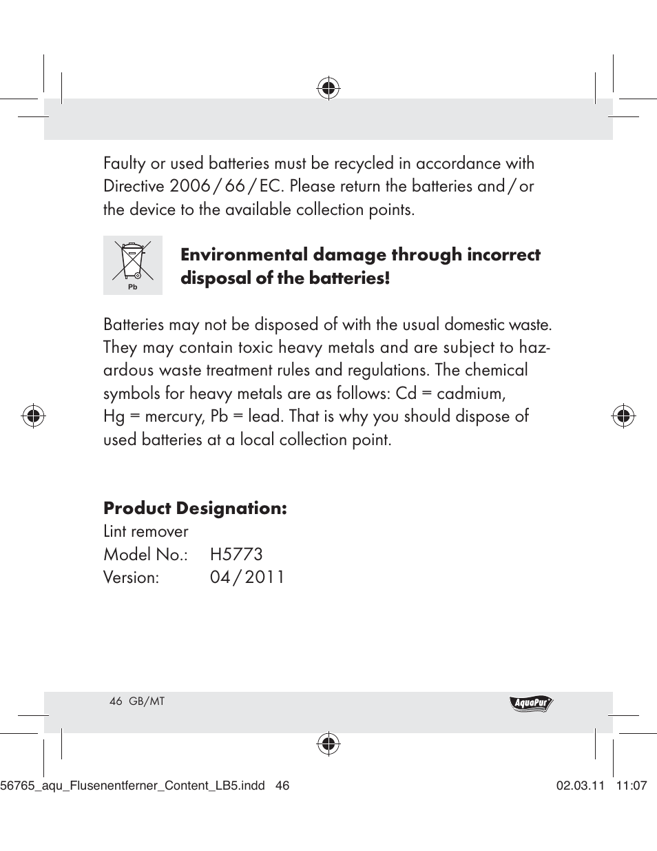 Aquapur H5773 Lint Remover User Manual | Page 44 / 56