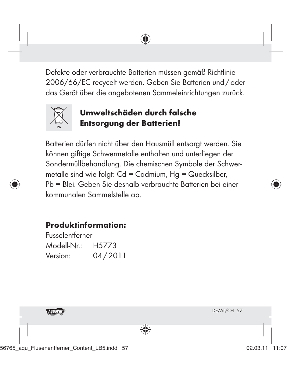 Aquapur H5773 Lint Remover User Manual | Page 55 / 56