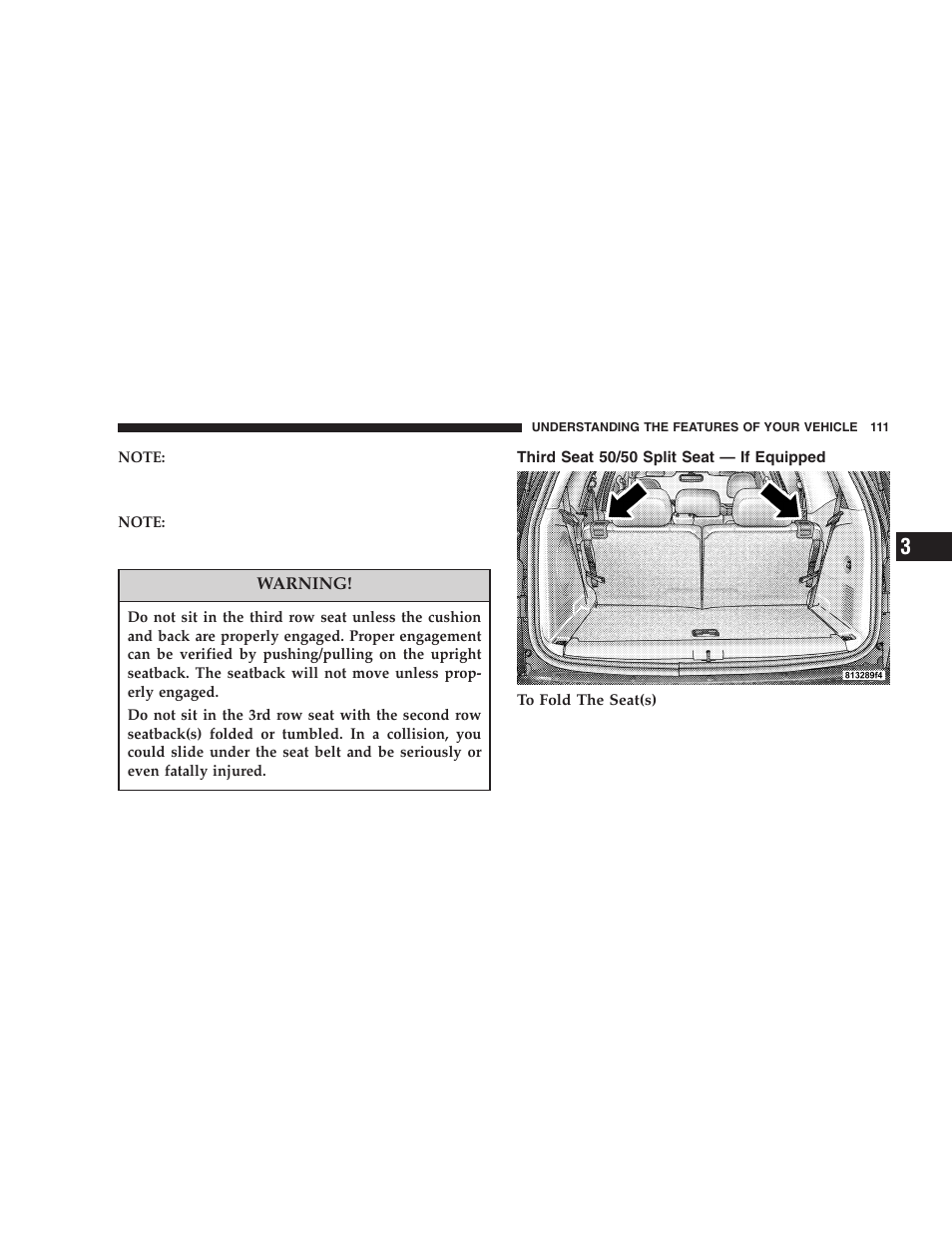 Third seat 50/50 split seat — if equipped | Dodge 2005 Durango User Manual | Page 111 / 416