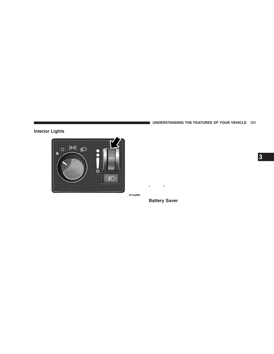 Interior lights, Battery saver | Dodge 2005 Durango User Manual | Page 121 / 416