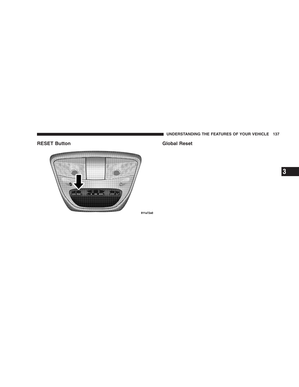 Reset button, Global reset | Dodge 2005 Durango User Manual | Page 137 / 416