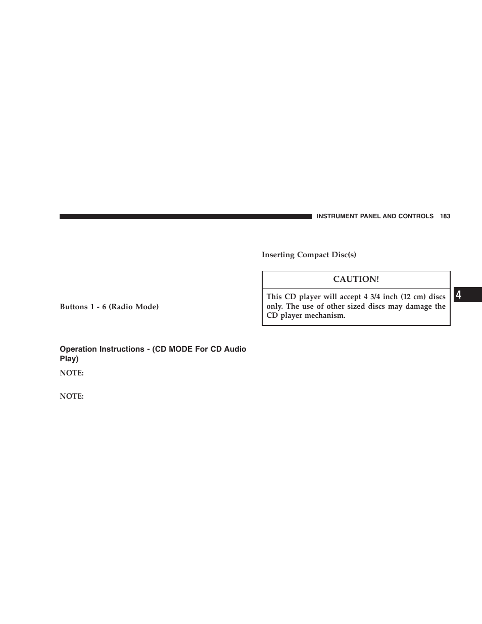 Operation instructions - (cd mode for cd, Audio play) | Dodge 2005 Durango User Manual | Page 183 / 416