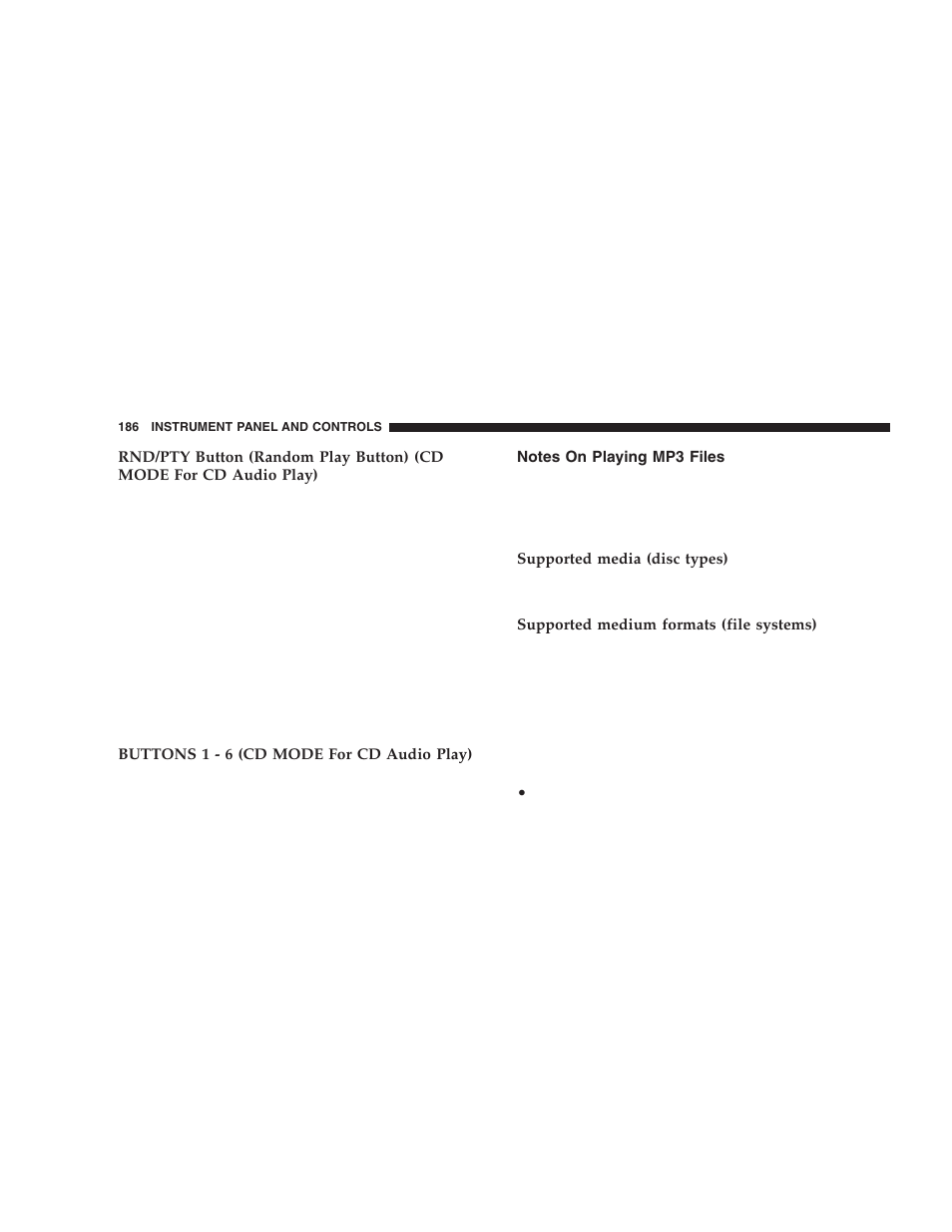 Notes on playing mp3 files | Dodge 2005 Durango User Manual | Page 186 / 416