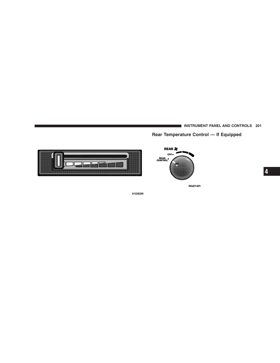 Rear temperature control — if equipped | Dodge 2005 Durango User Manual | Page 201 / 416