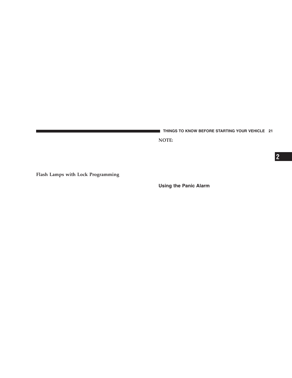 Using the panic alarm | Dodge 2005 Durango User Manual | Page 21 / 416