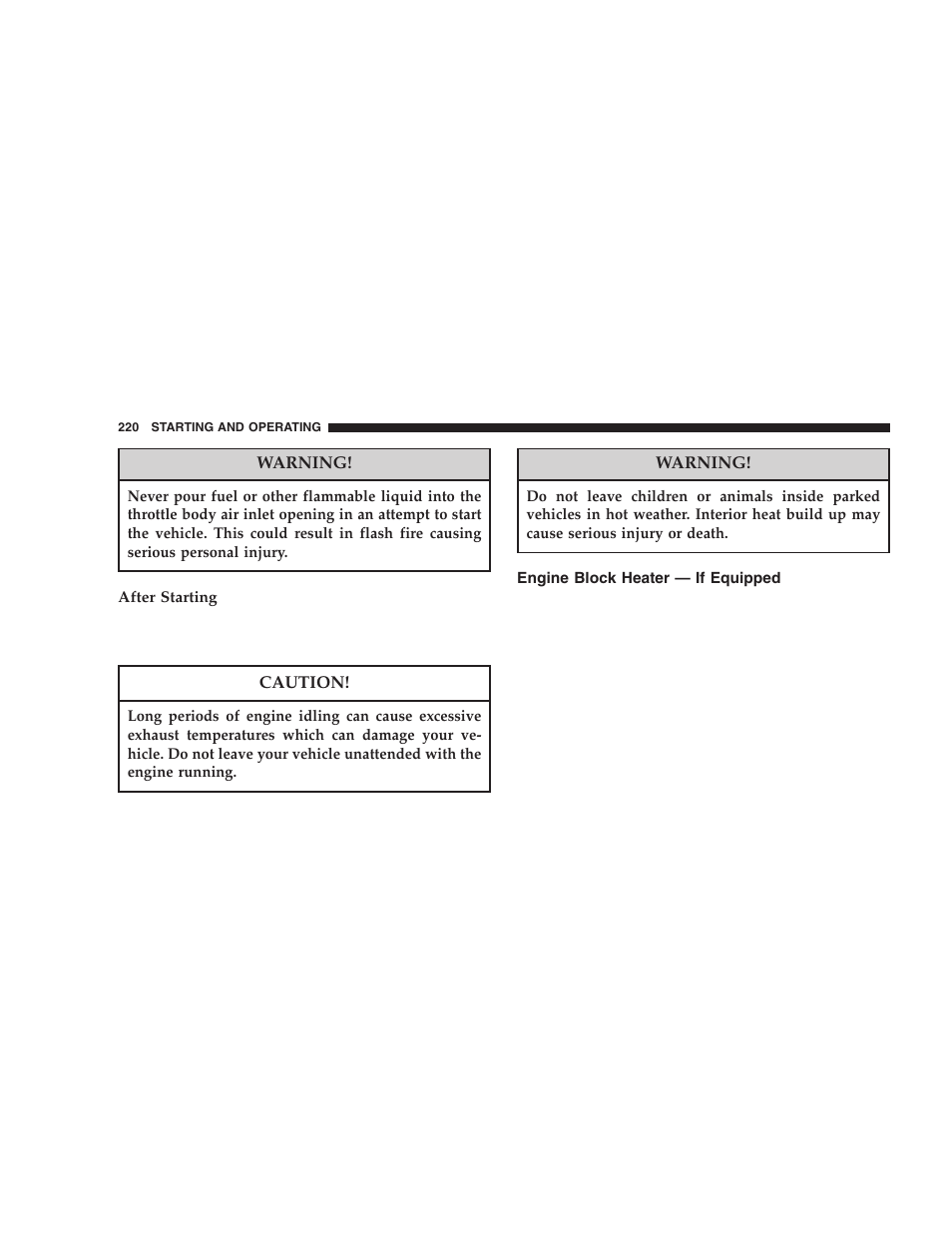 Engine block heater — if equipped | Dodge 2005 Durango User Manual | Page 220 / 416