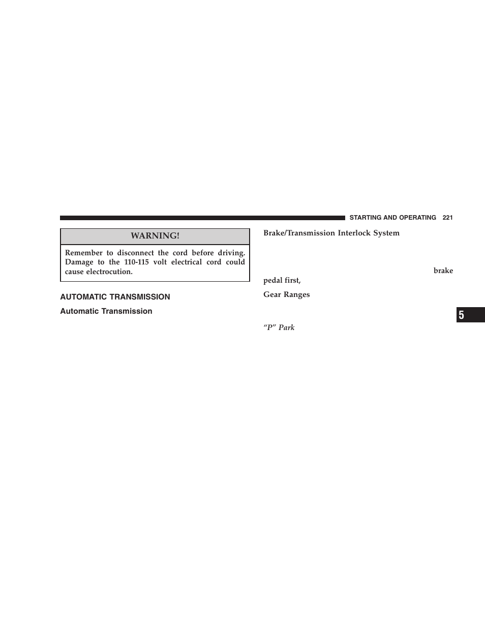 Automatic transmission | Dodge 2005 Durango User Manual | Page 221 / 416