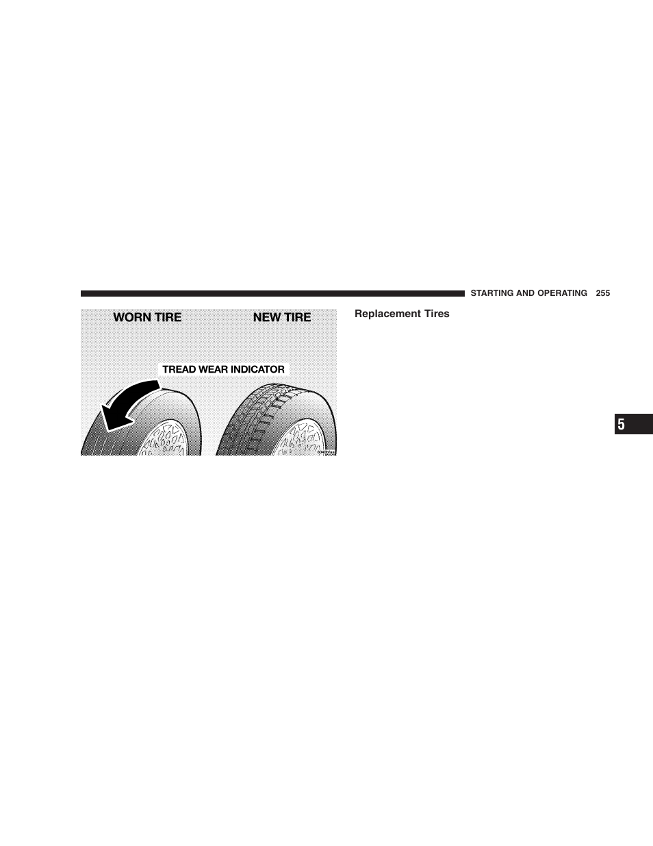 Replacement tires | Dodge 2005 Durango User Manual | Page 255 / 416