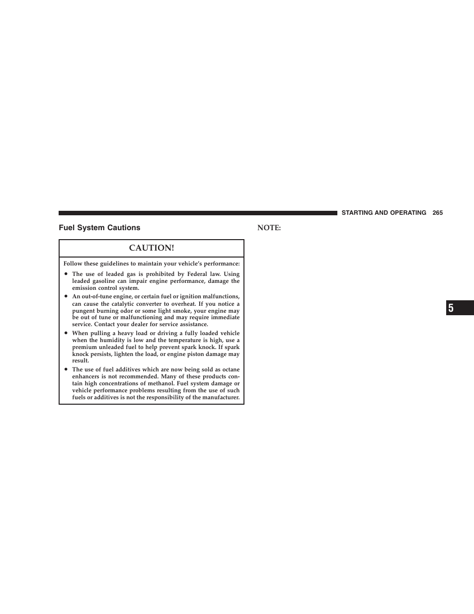 Fuel system cautions | Dodge 2005 Durango User Manual | Page 265 / 416