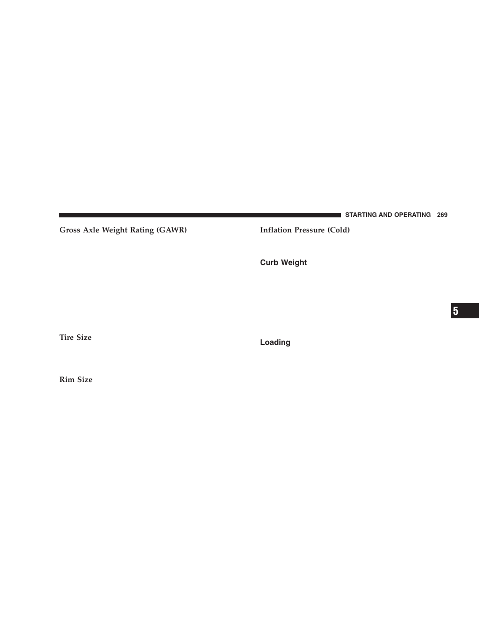 Curb weight, Loading | Dodge 2005 Durango User Manual | Page 269 / 416