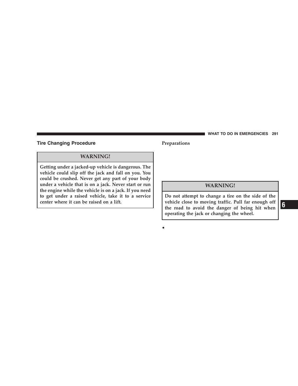 Tire changing procedure | Dodge 2005 Durango User Manual | Page 291 / 416