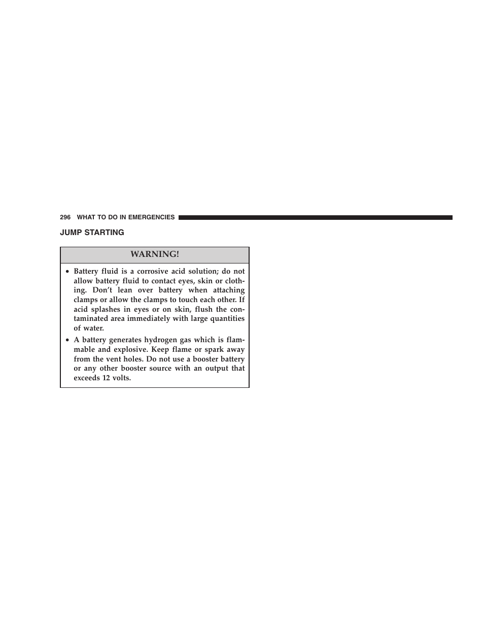 Jump starting | Dodge 2005 Durango User Manual | Page 296 / 416