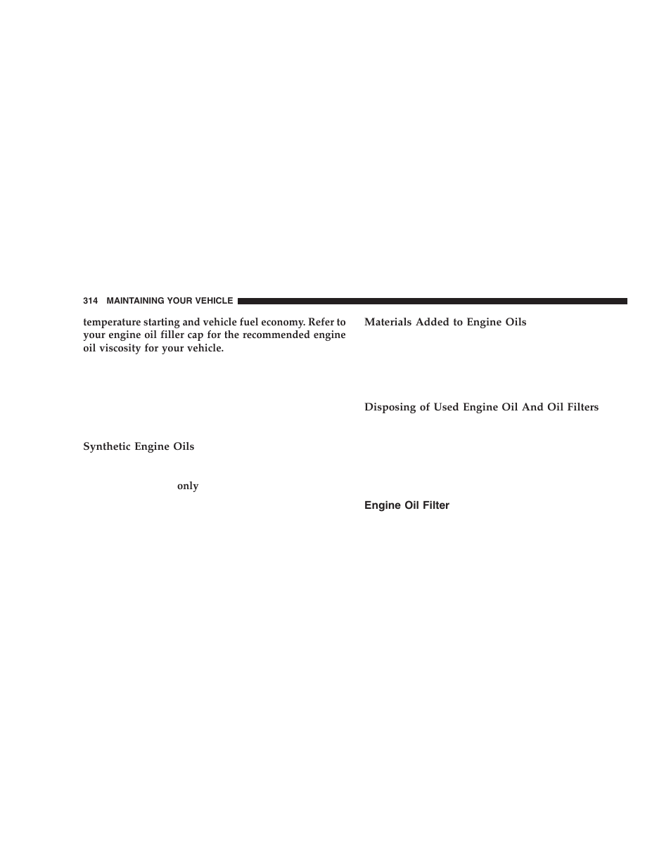 Engine oil filter | Dodge 2005 Durango User Manual | Page 314 / 416