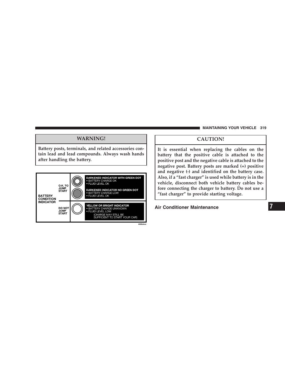 Air conditioner maintenance | Dodge 2005 Durango User Manual | Page 319 / 416