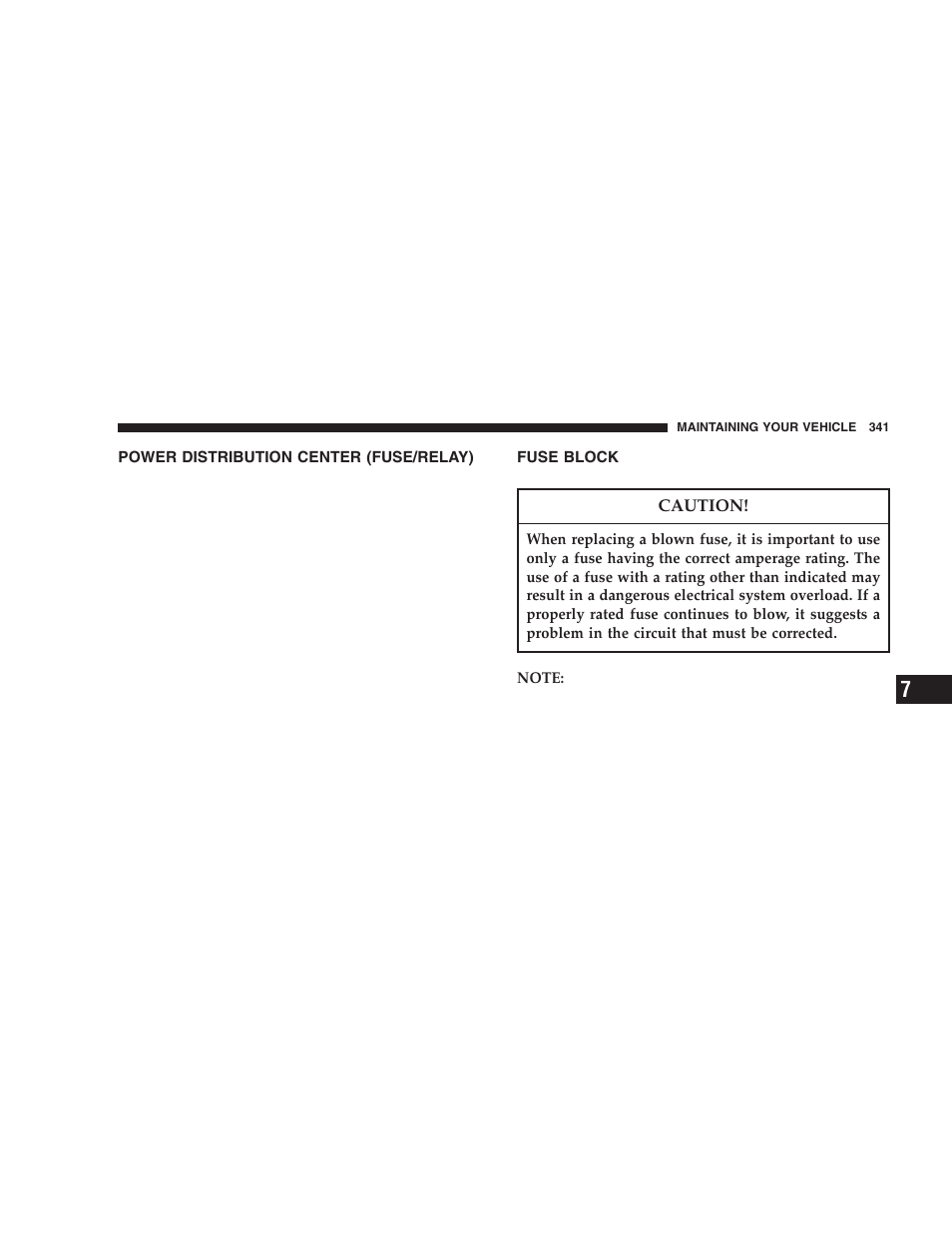 Power distribution center (fuse/relay), Fuse block | Dodge 2005 Durango User Manual | Page 341 / 416