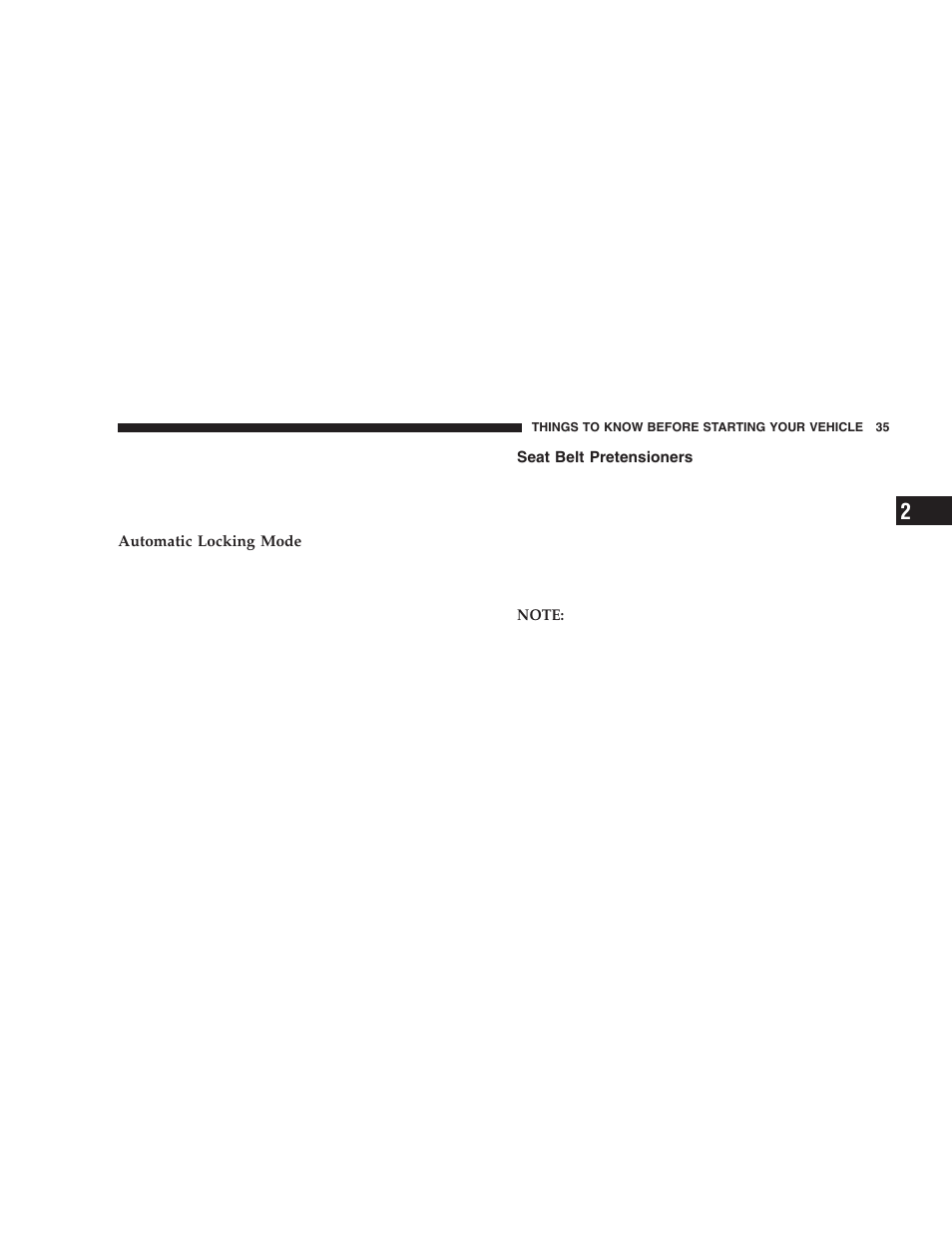 Seat belt pretensioners | Dodge 2005 Durango User Manual | Page 35 / 416