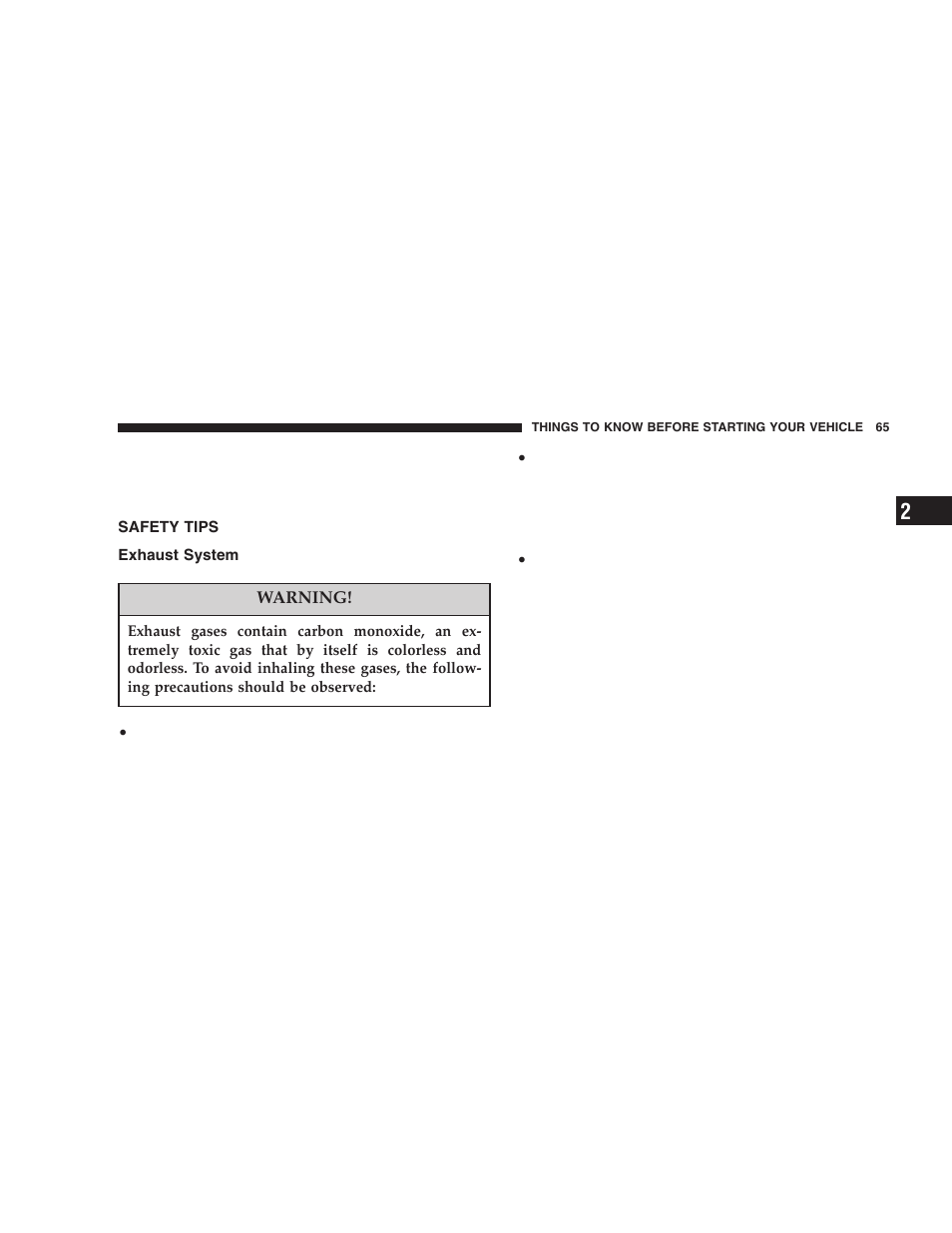 Safety tips, Exhaust system | Dodge 2005 Durango User Manual | Page 65 / 416