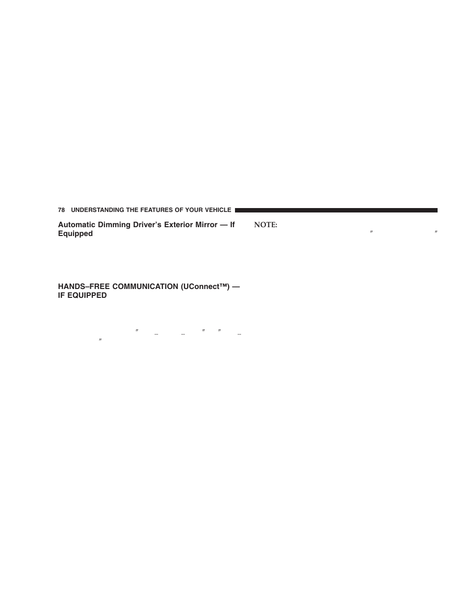 Automatic dimming driver’s exterior, Mirror — if equipped, Hands–free communication (uconnect™) — if | Equipped | Dodge 2005 Durango User Manual | Page 78 / 416