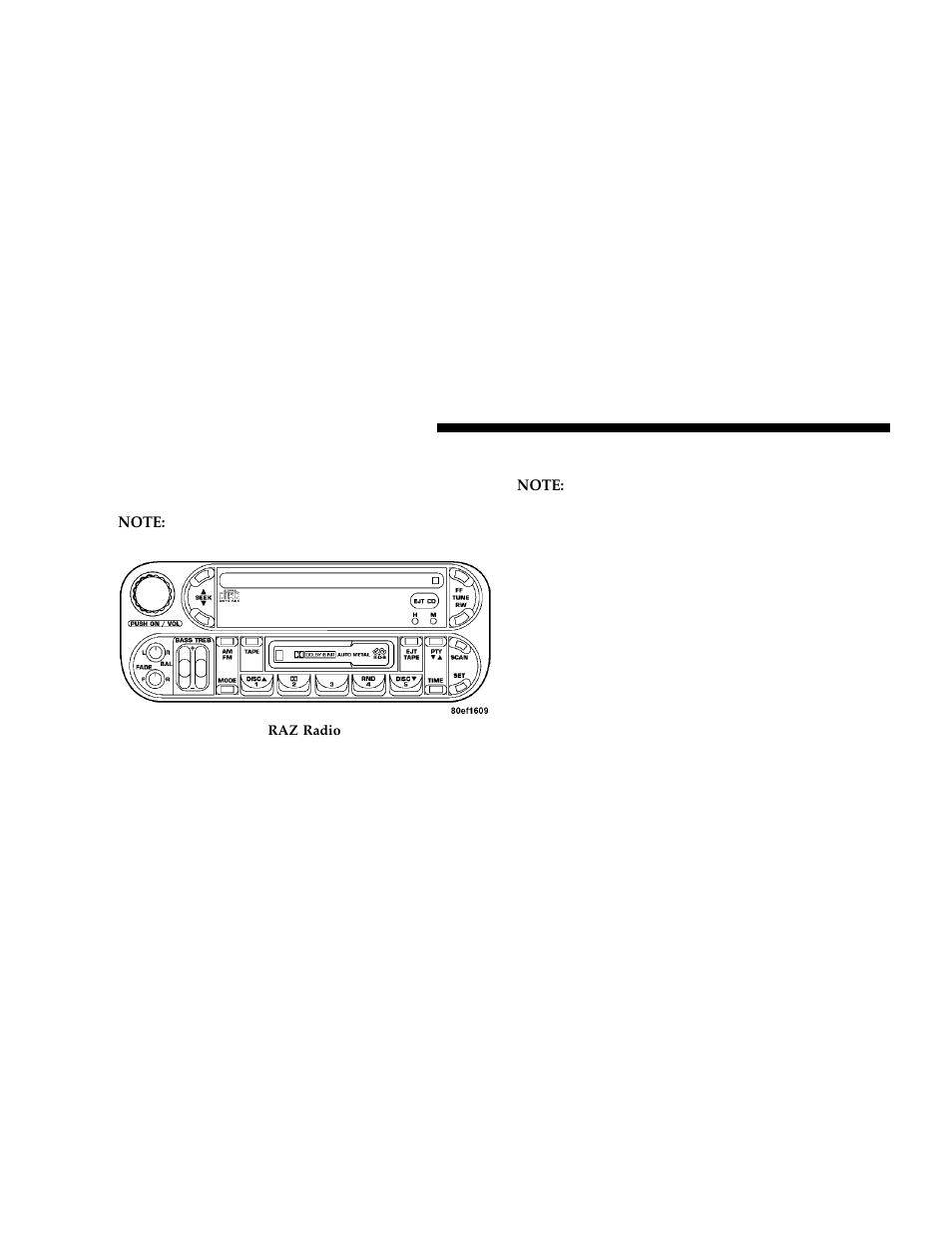 Sales code raz—am/ fm stereo radio with, Operating instructions — radio, Power switch, volume control | Seek button (radio mode) | Dodge 2006 Grand Caravan User Manual | Page 214 / 504