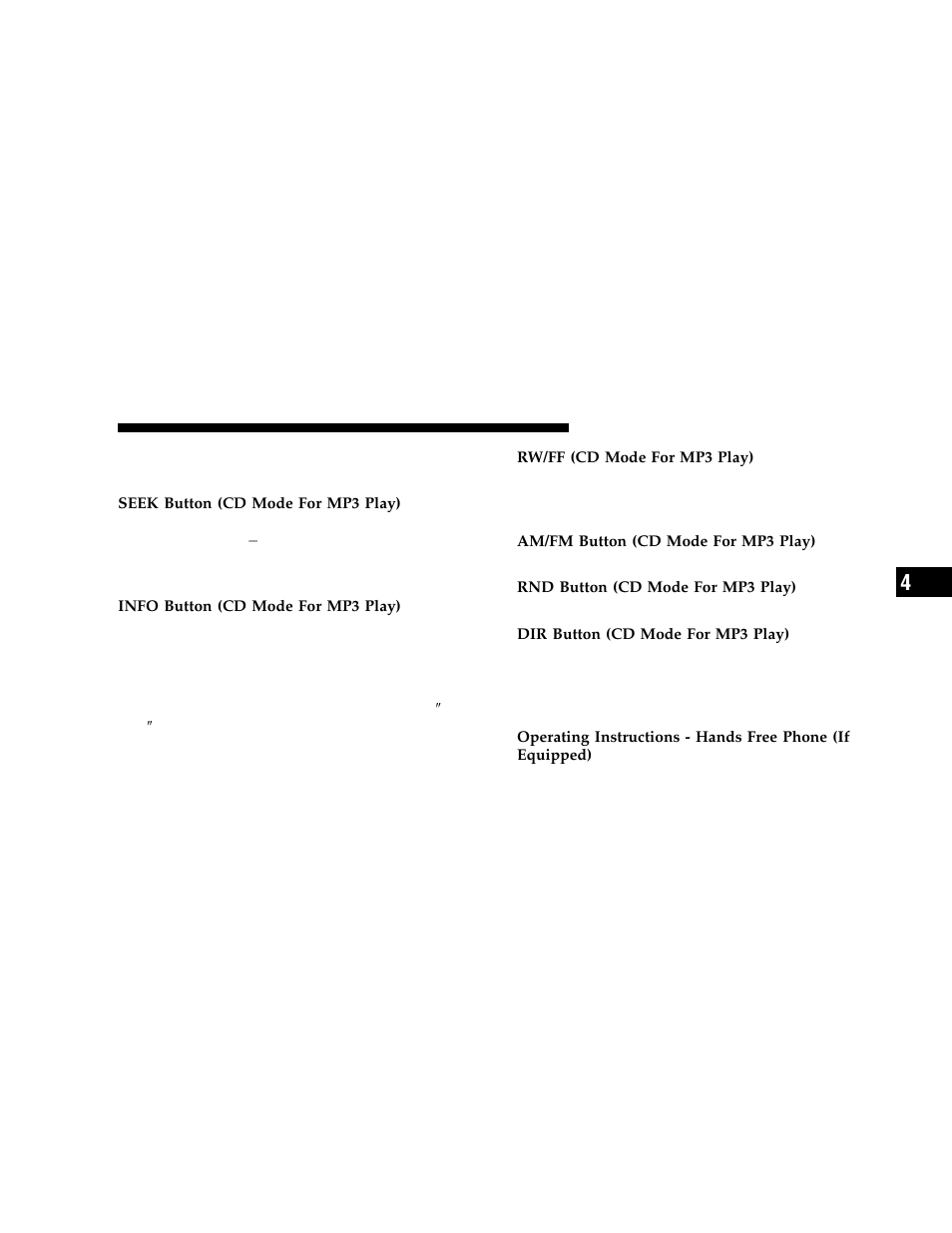 Operation instructions, Cd mode for mp3 audio play) | Dodge 2006 Grand Caravan User Manual | Page 233 / 504