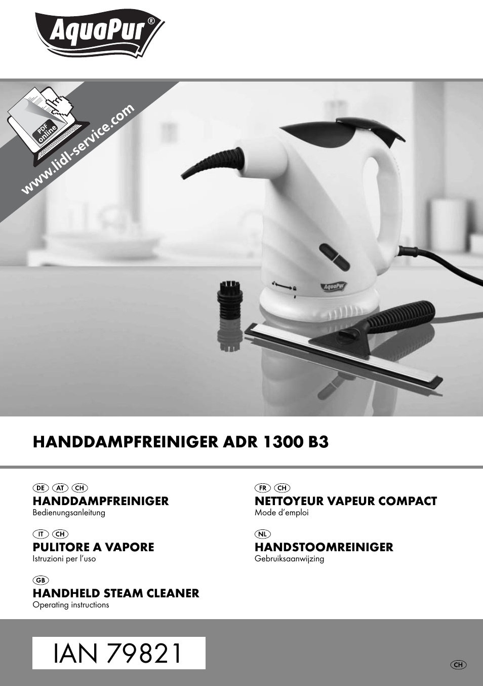 Aquapur ADR 1300 B3 Handheld Steam Cleaner User Manual | 68 pages