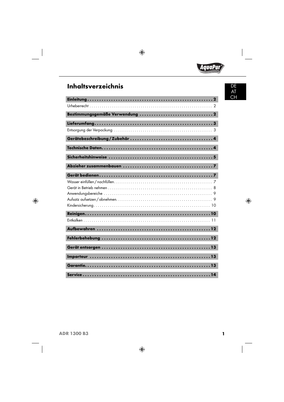 Aquapur ADR 1300 B3 Handheld Steam Cleaner User Manual | Page 4 / 68