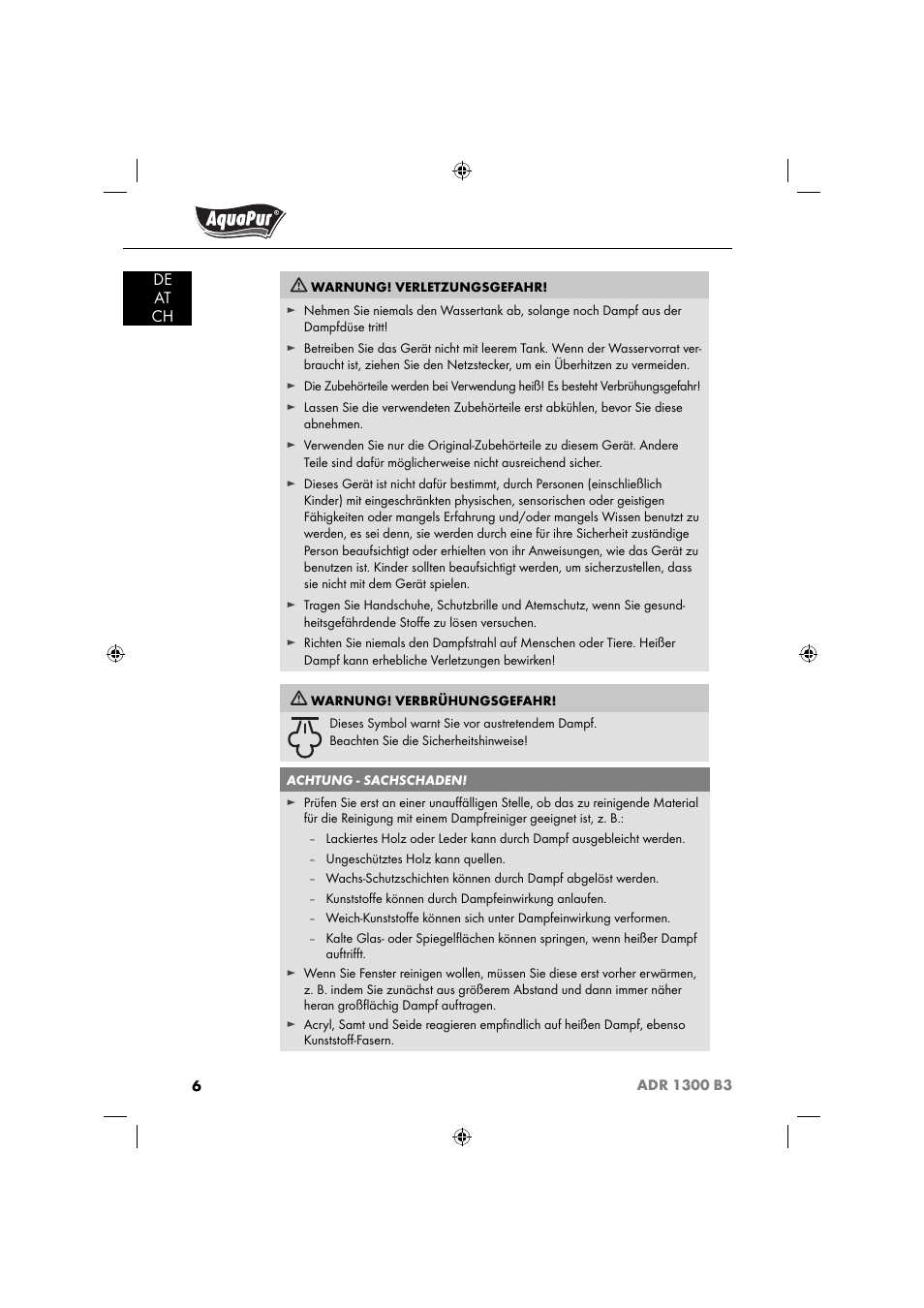 Aquapur ADR 1300 B3 Handheld Steam Cleaner User Manual | Page 9 / 68