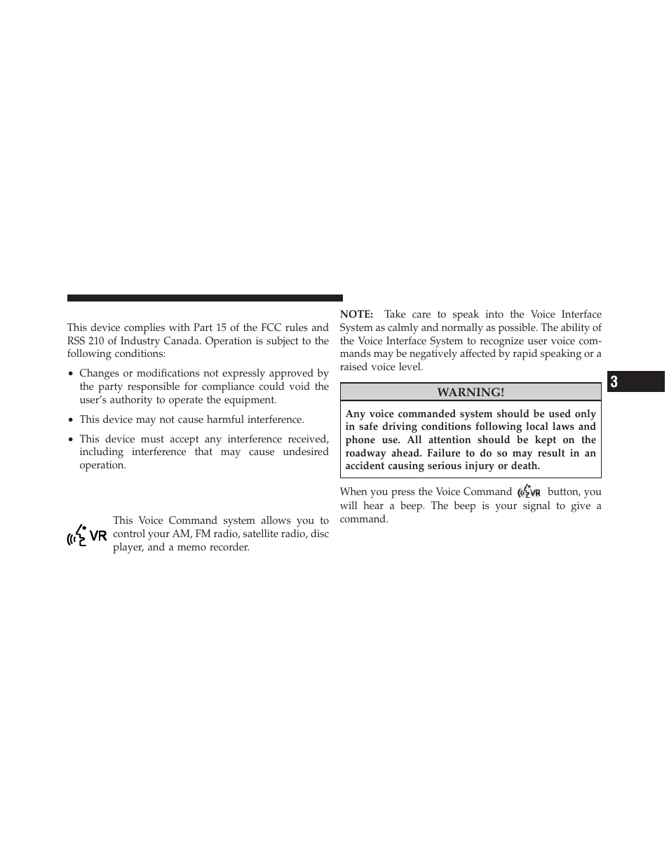 General information, Voice command — if equipped, Voice command system operation | Dodge 2010 Challenger SRT8 User Manual | Page 110 / 436