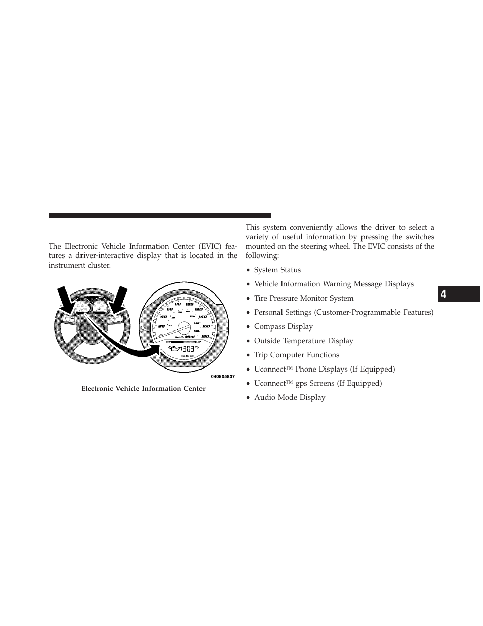 Electronic vehicle information center (evic) | Dodge 2010 Challenger SRT8 User Manual | Page 170 / 436