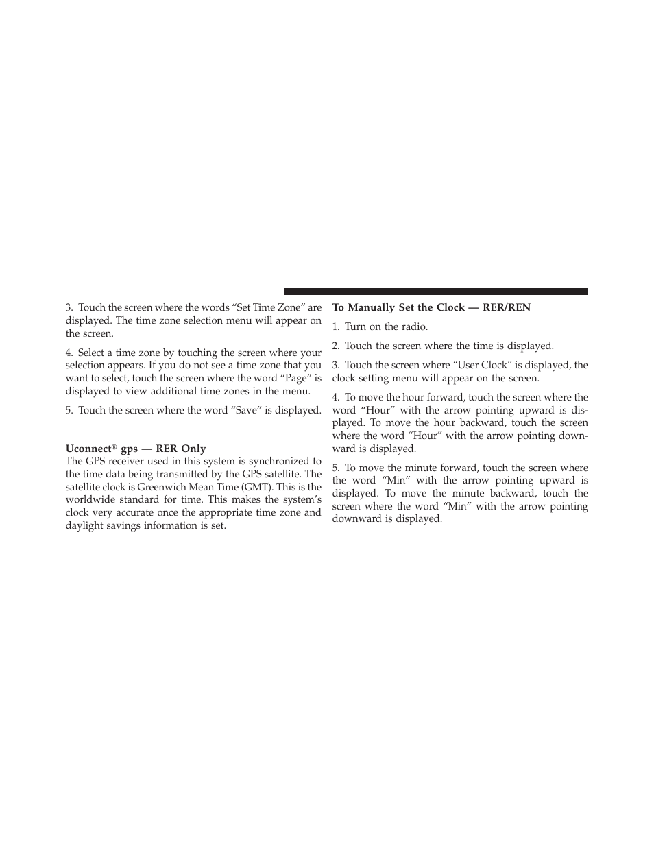 Clock setting procedure — rer/ren radio, Clock setting procedure, Rer/ren radio | Dodge 2010 Challenger SRT8 User Manual | Page 189 / 436