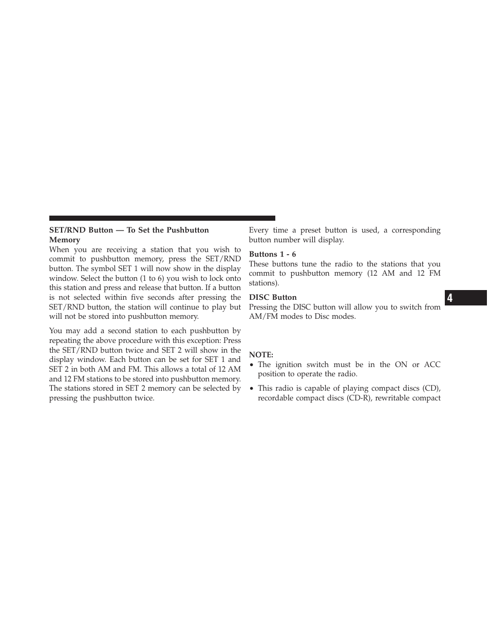 Operation instructions — cd mode for cd, And mp3 audio play | Dodge 2010 Challenger SRT8 User Manual | Page 194 / 436