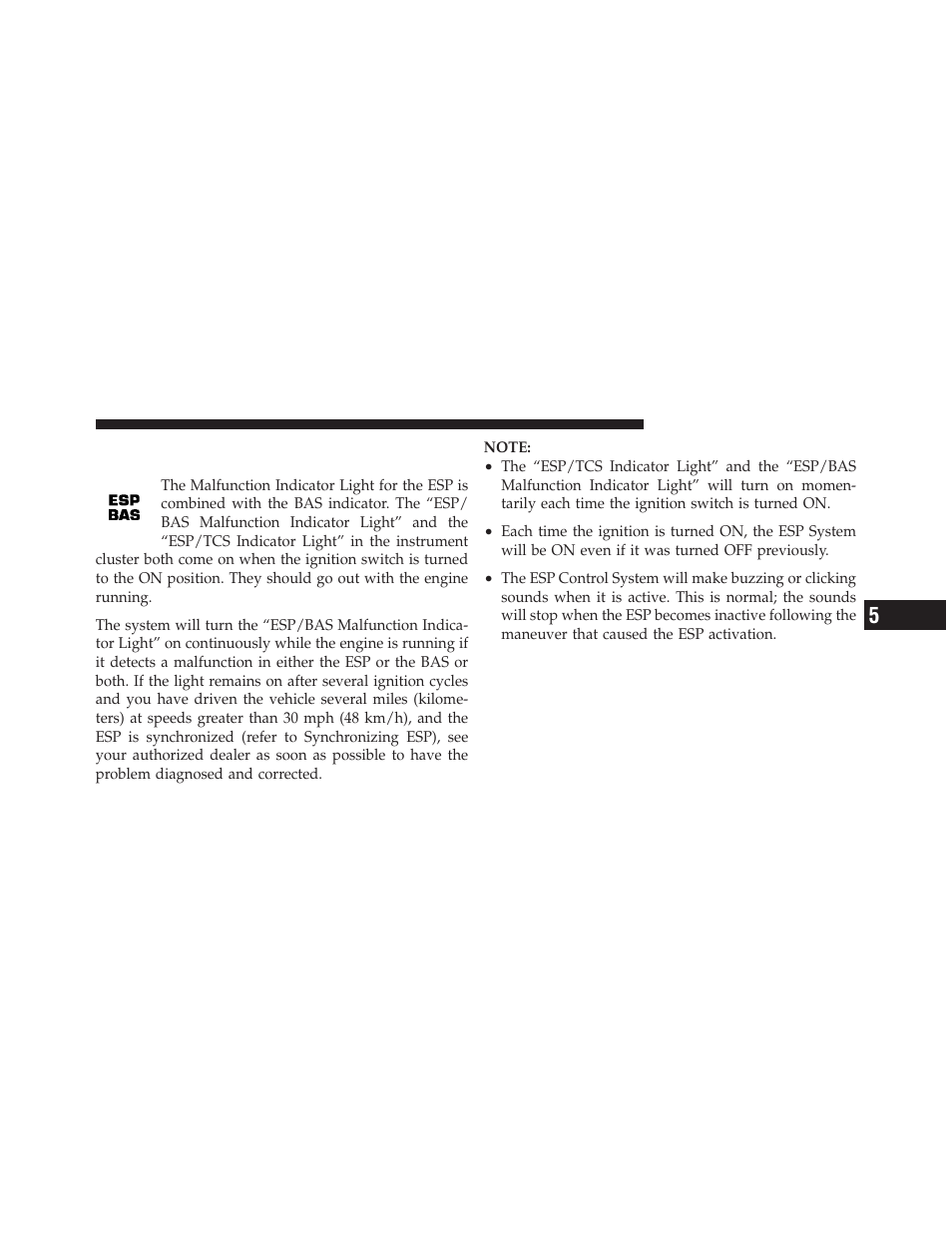 Esp/bas malfunction indicator light and, Esp/tcs indicator light | Dodge 2010 Challenger SRT8 User Manual | Page 280 / 436