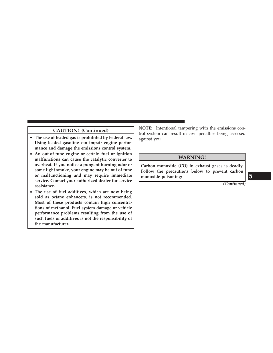 Carbon monoxide warnings | Dodge 2010 Challenger SRT8 User Manual | Page 308 / 436