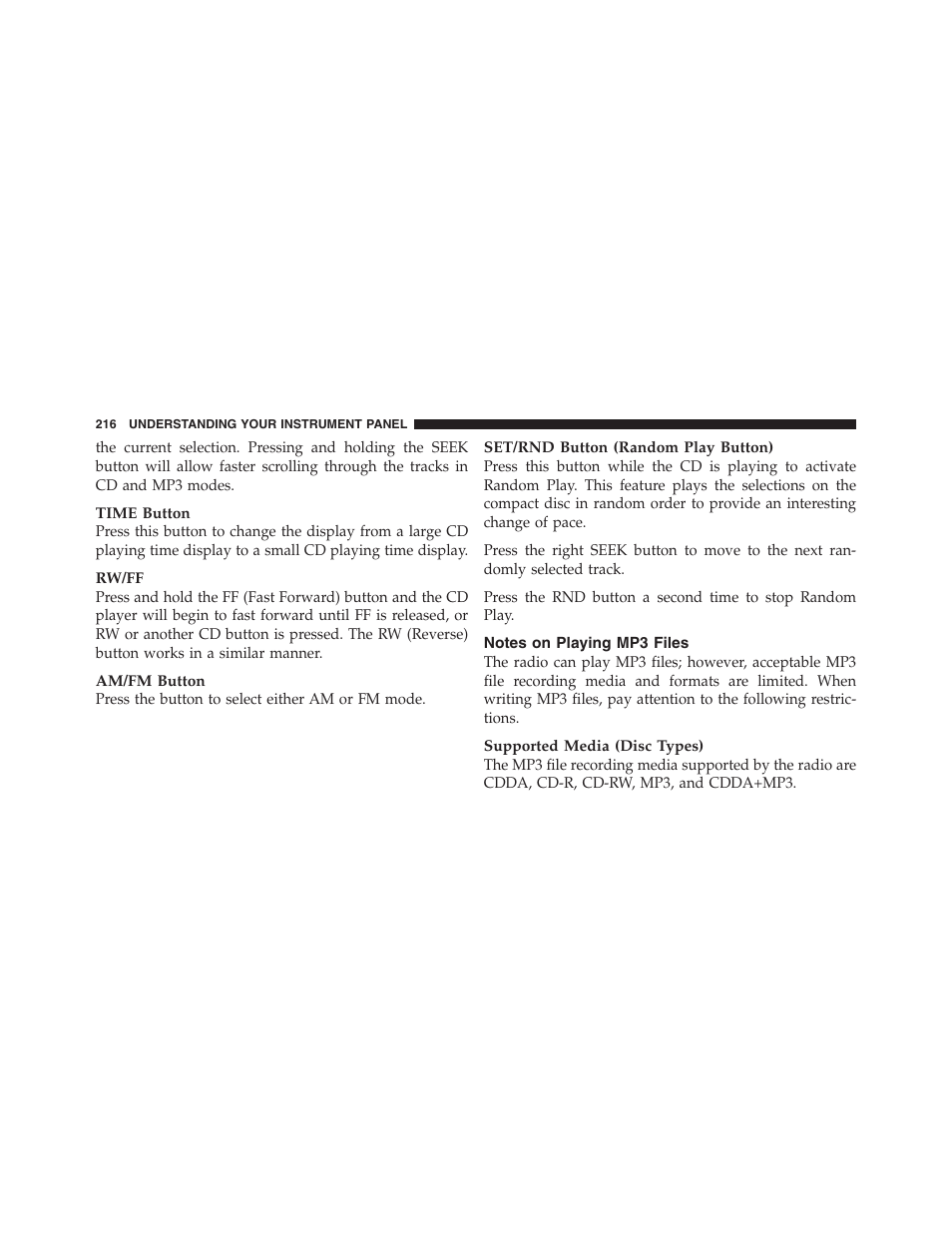 Notes on playing mp3 files | Dodge 2011 Ram Truck Chassis Cab User Manual | Page 217 / 472