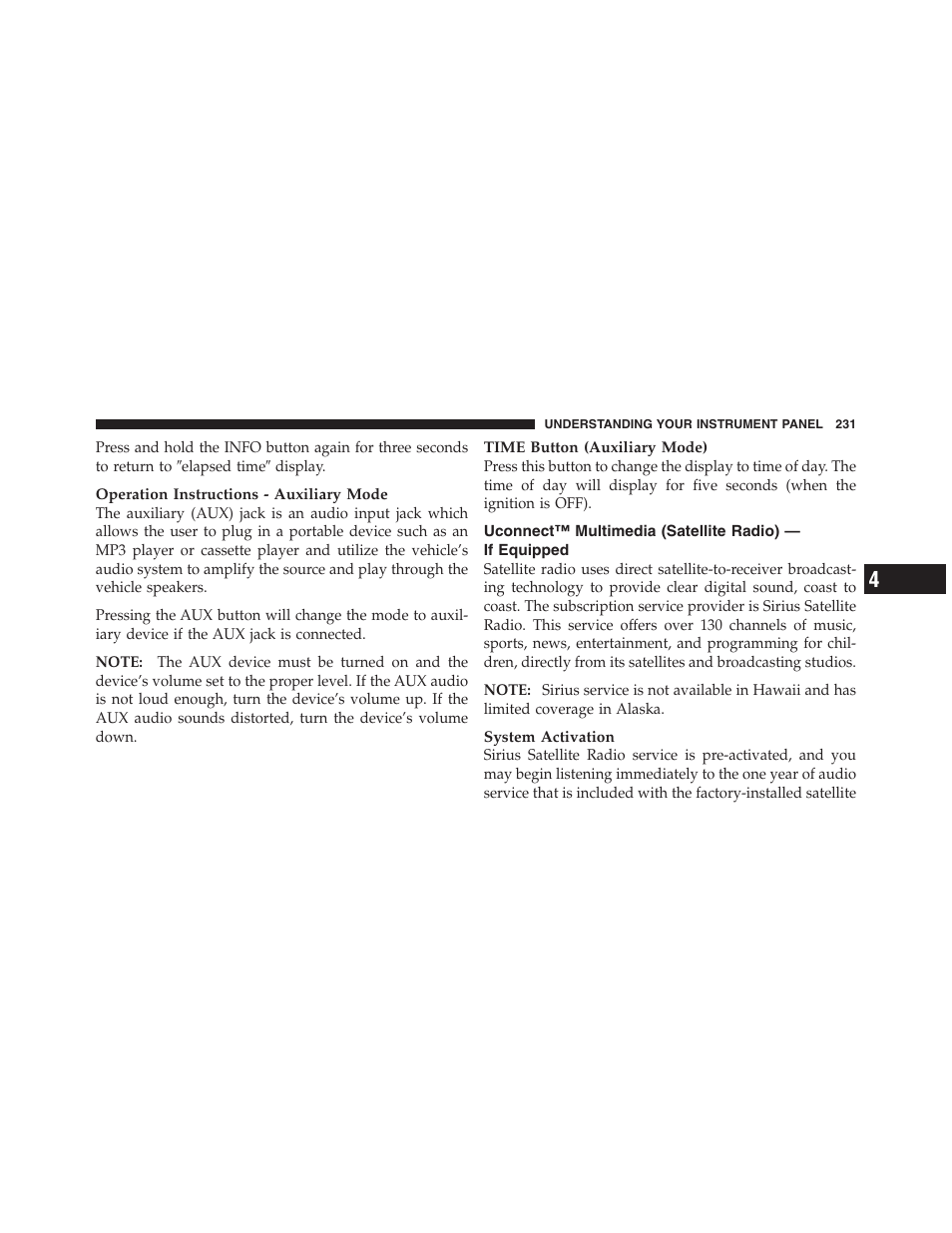 Uconnect™ multimedia (satellite radio), If equipped | Dodge 2011 Ram Truck Chassis Cab User Manual | Page 232 / 472