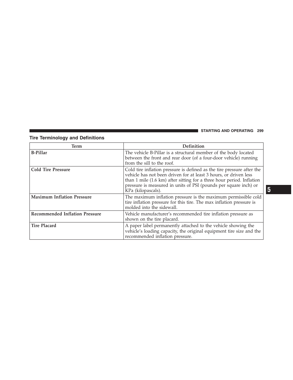 Tire terminology and definitions | Dodge 2011 Ram Truck Chassis Cab User Manual | Page 300 / 472