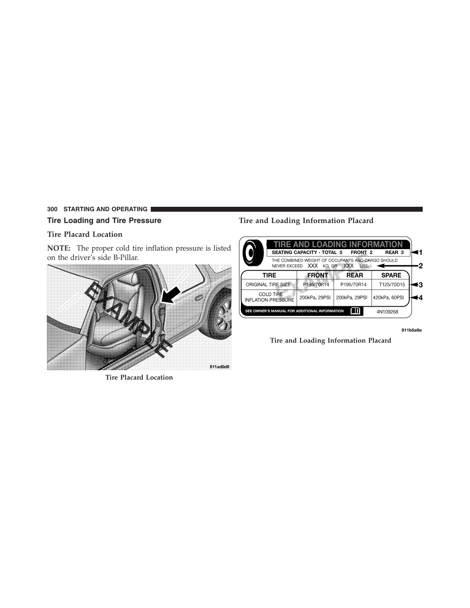 Tire loading and tire pressure | Dodge 2011 Ram Truck Chassis Cab User Manual | Page 301 / 472