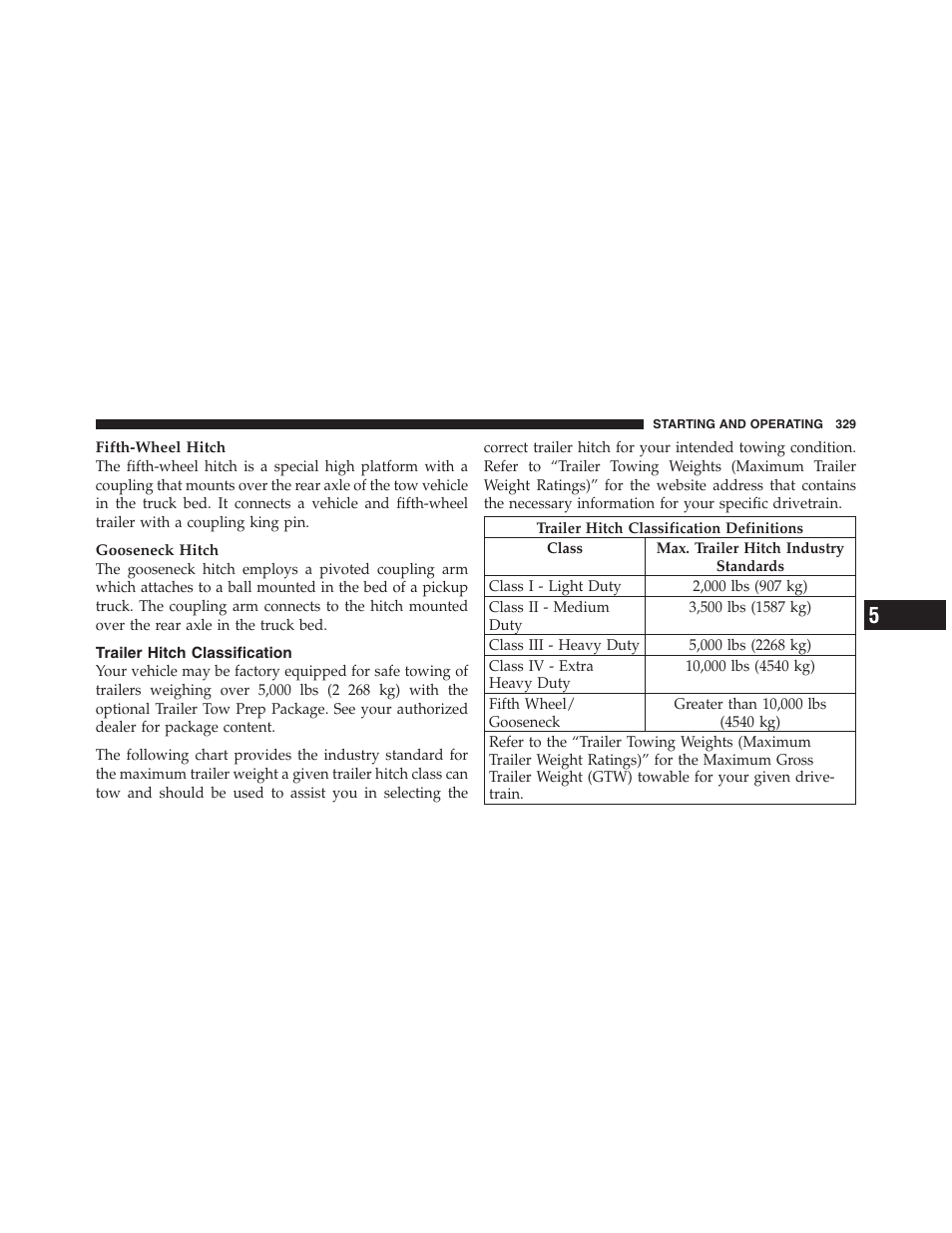 Trailer hitch classification | Dodge 2011 Ram Truck Chassis Cab User Manual | Page 330 / 472