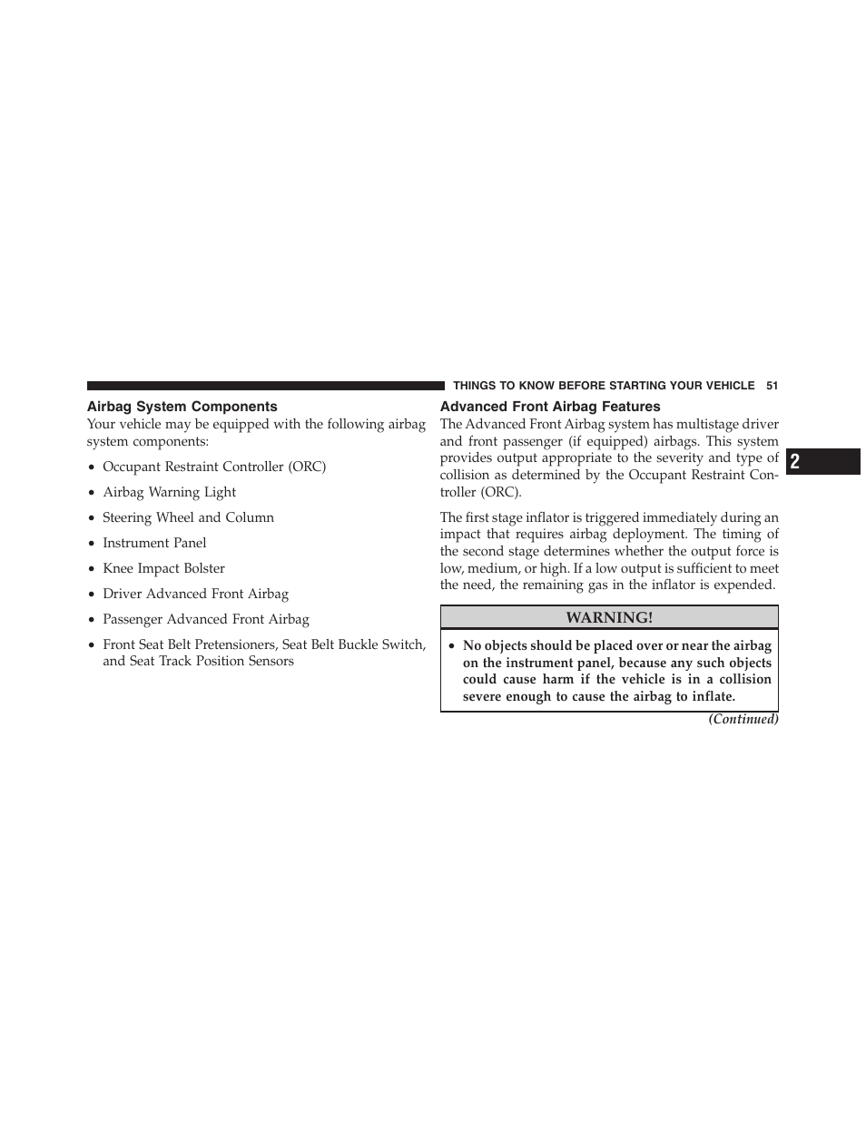 Airbag system components, Advanced front airbag features | Dodge 2011 Ram Truck Chassis Cab User Manual | Page 52 / 472