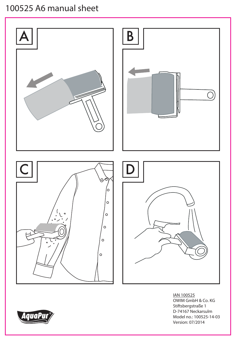 Aquapur 100525 A6 Lint Roller Set User Manual | 1 page