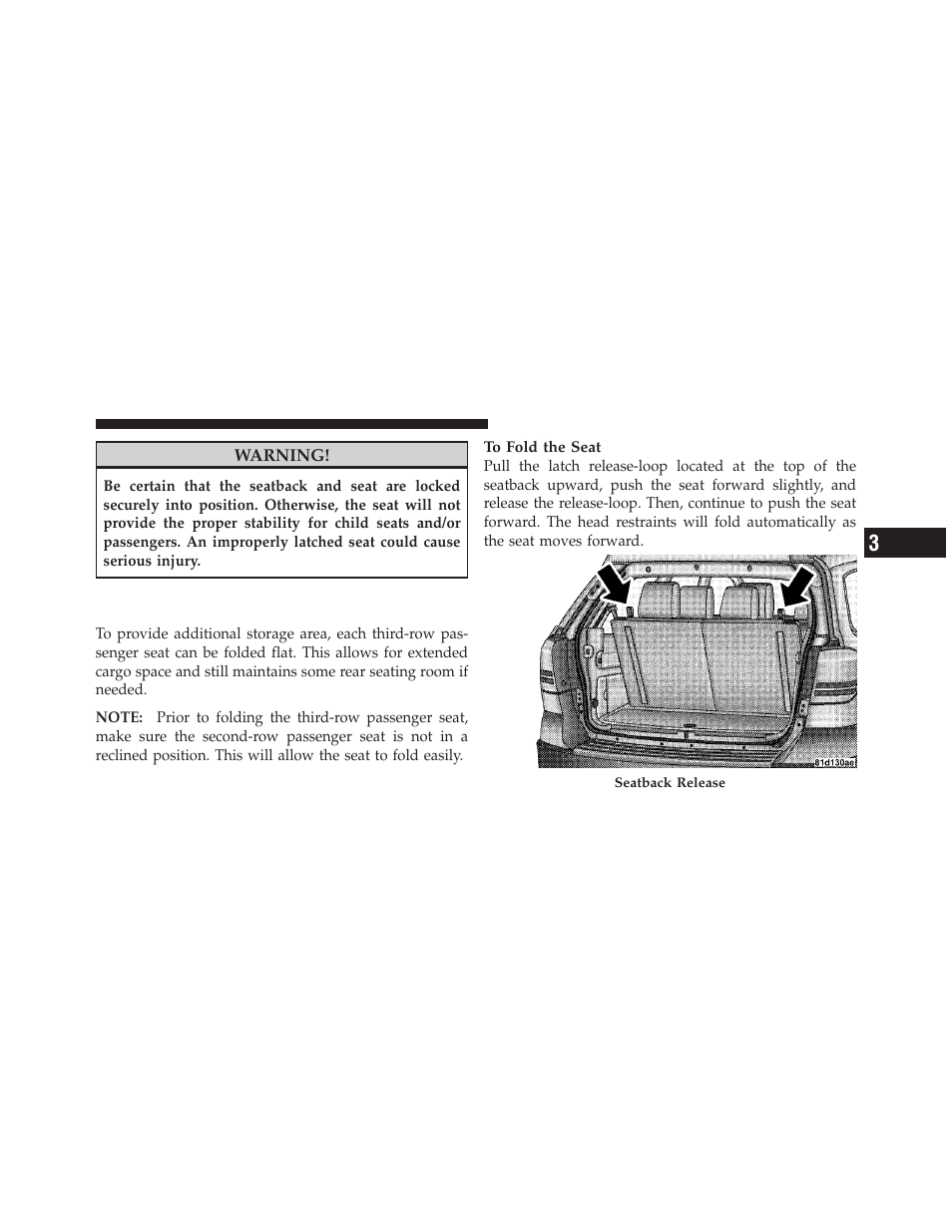 50/50 split third-row passenger seats with, Fold-flat feature — seven passenger models | Dodge 2010 Journey User Manual | Page 118 / 512