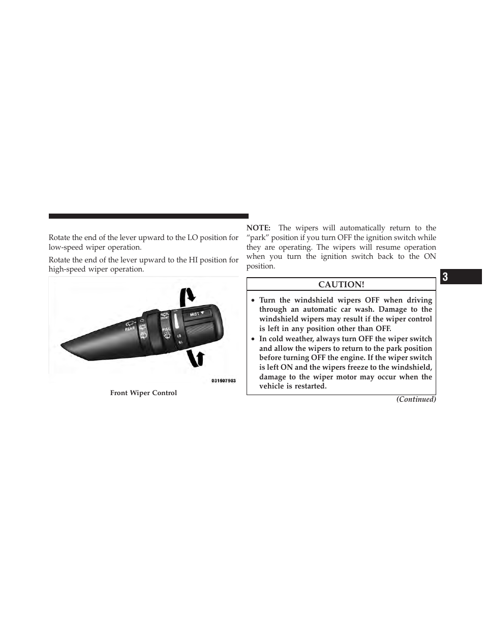 Windshield wiper operation | Dodge 2010 Journey User Manual | Page 130 / 512