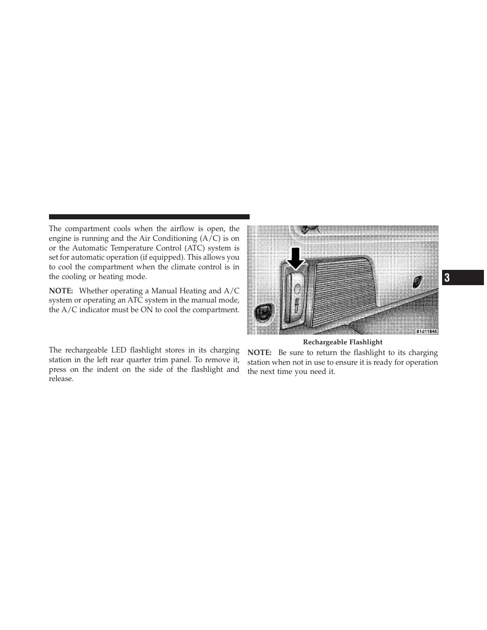 Cargo area features, Rechargeable flashlight — if equipped | Dodge 2010 Journey User Manual | Page 166 / 512
