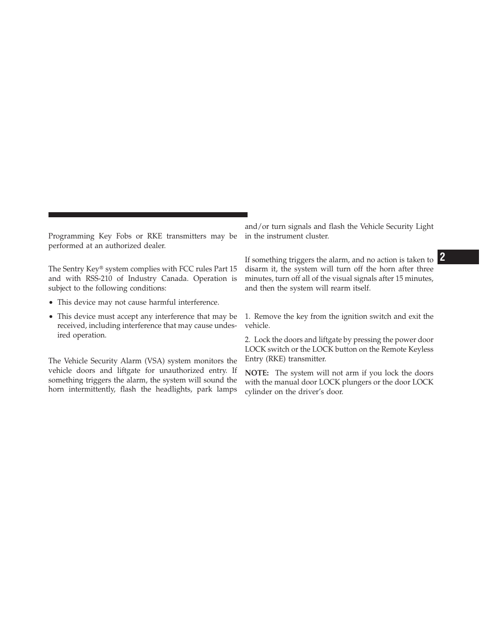 Customer key programming, General information, Vehicle security alarm — if equipped | Rearming of the system, To arm the system | Dodge 2010 Journey User Manual | Page 18 / 512