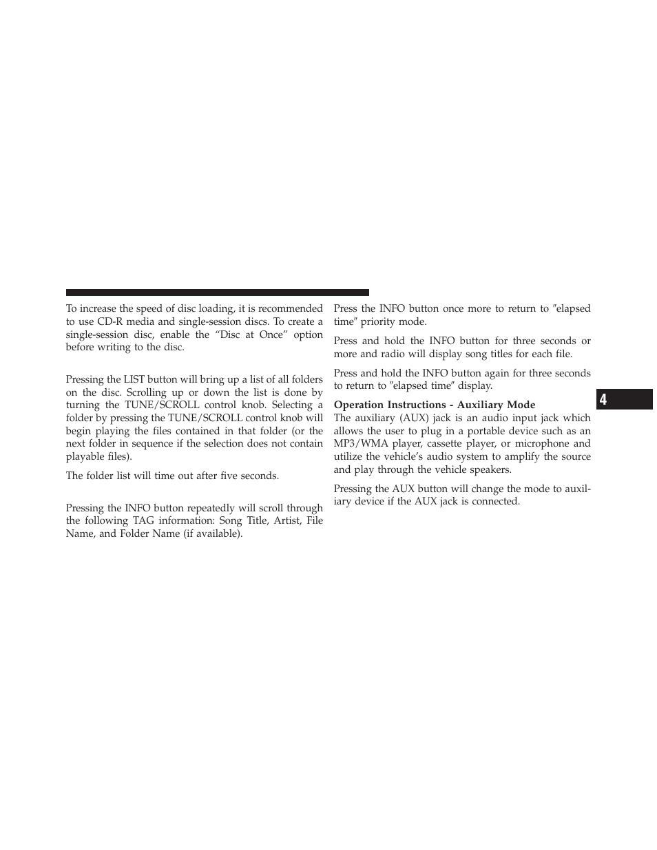 List button (disc mode for mp3/wma play), Info button (disc mode for mp3/wma play), List button (disc mode for | Mp3/wma play), Info button (disc mode for mp3/wma, Play) | Dodge 2010 Journey User Manual | Page 228 / 512