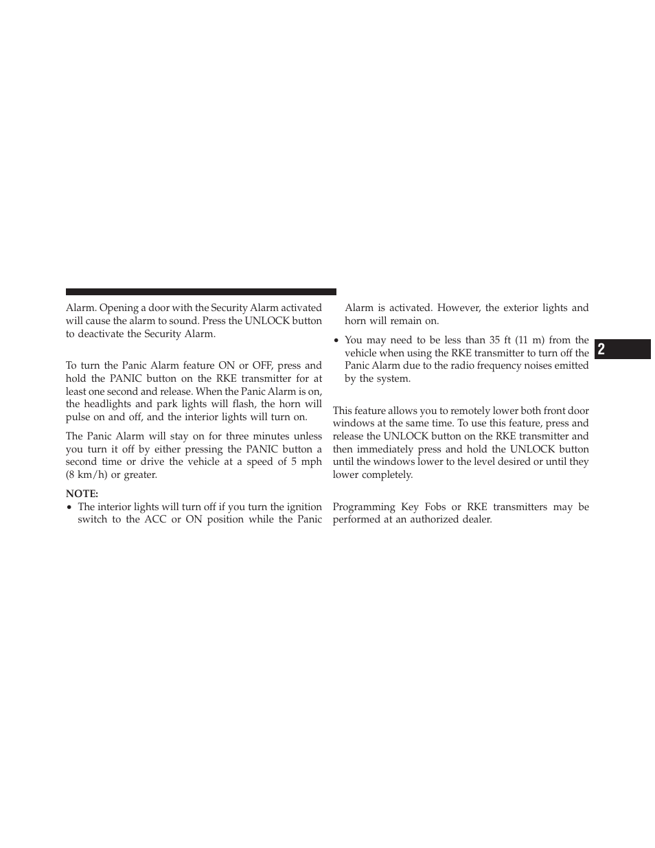 Using the panic alarm, Remote open window featuree, Programming additional transmitters | Dodge 2010 Journey User Manual | Page 24 / 512
